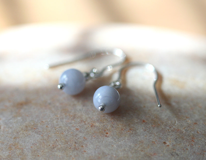 Blue Lace Agate Dangle Earrings in Sterling Silver