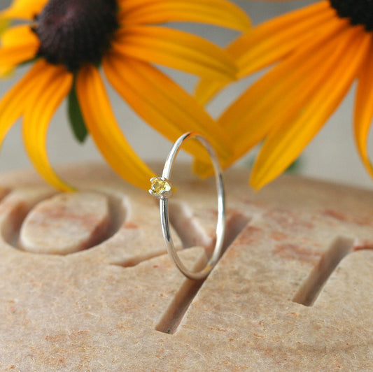 Yellow Topaz • Thin Faceted Stacking Ring in Sterling Silver • November Birthstone