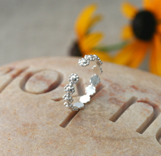 Adjustable Open Daisy Stacking Ring in Sterling Silver