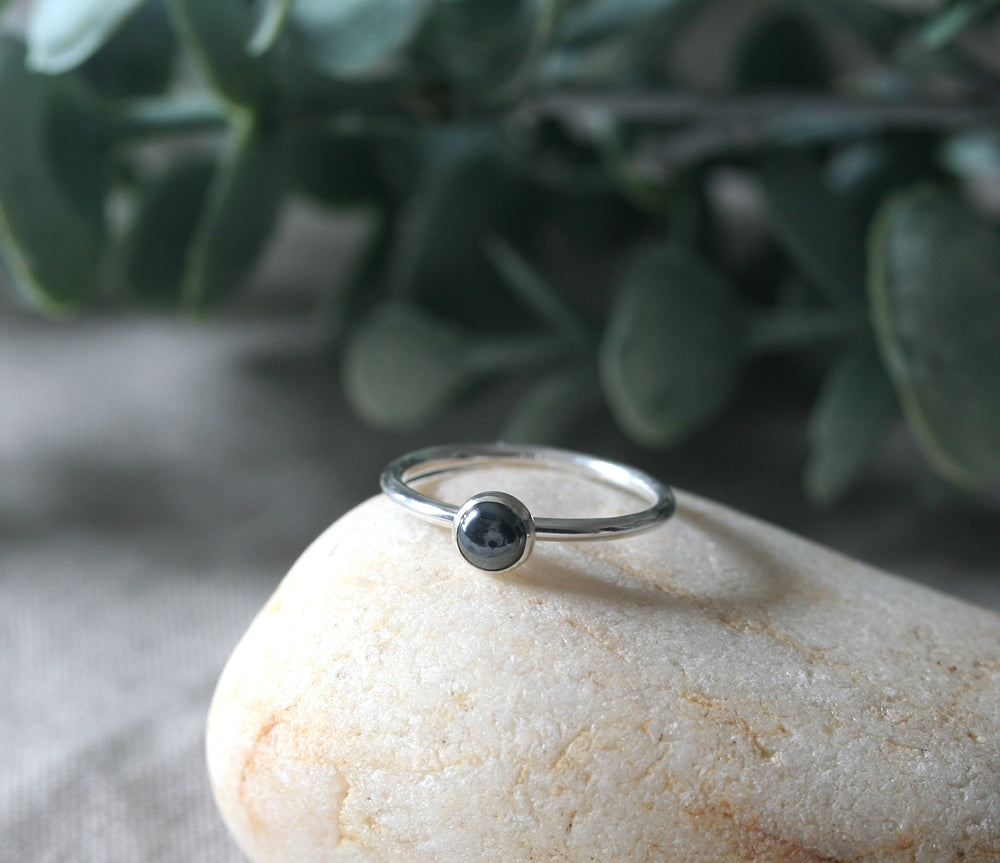 Hematite Stacking Ring in Sterling Silver • 5 mm