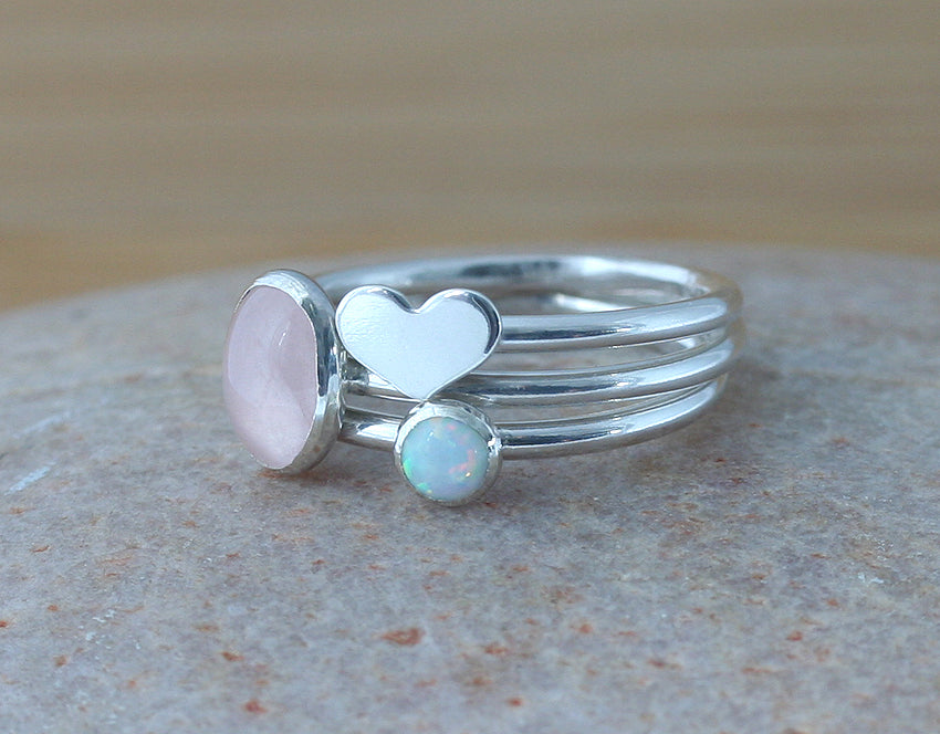 Rose Quartz Oval Stacking Ring in Sterling Silver • October Birthstone • Size 8