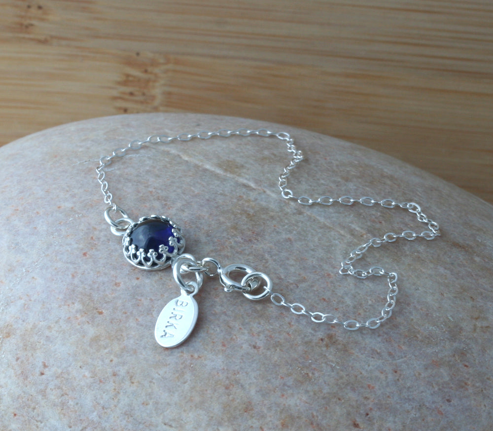 Ethical blue sapphire bracelet in sterling silver. Handmade in the US.
