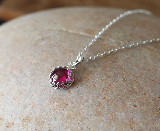 Ruby princess crown necklace with ethical stone and sterling silver. Handmade in New Jersey, US.