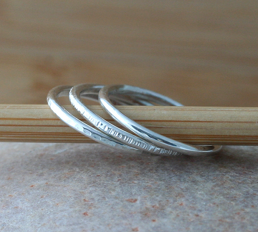 Stacking rings in sustainable silver. Handmade in New Jersey, US.