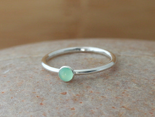 Chrysoprase stacking ring. Sterling silver. Handmade in the US with sustainable silver.