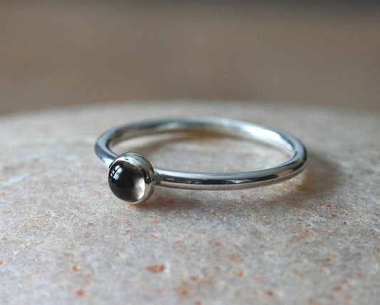 Smoky quartz minimalist stacking ring handmade in New Jersey, US., with ethical sterling silver.