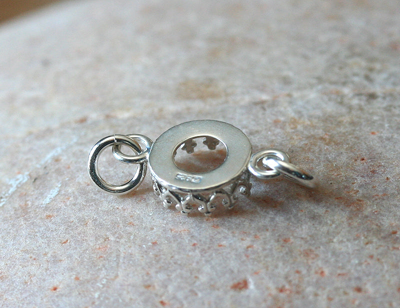 Crown Princess Bezel Cup Pendant in Sustainable Sterling Silver with Jump Rings on Each Side. Jewelry supplies.