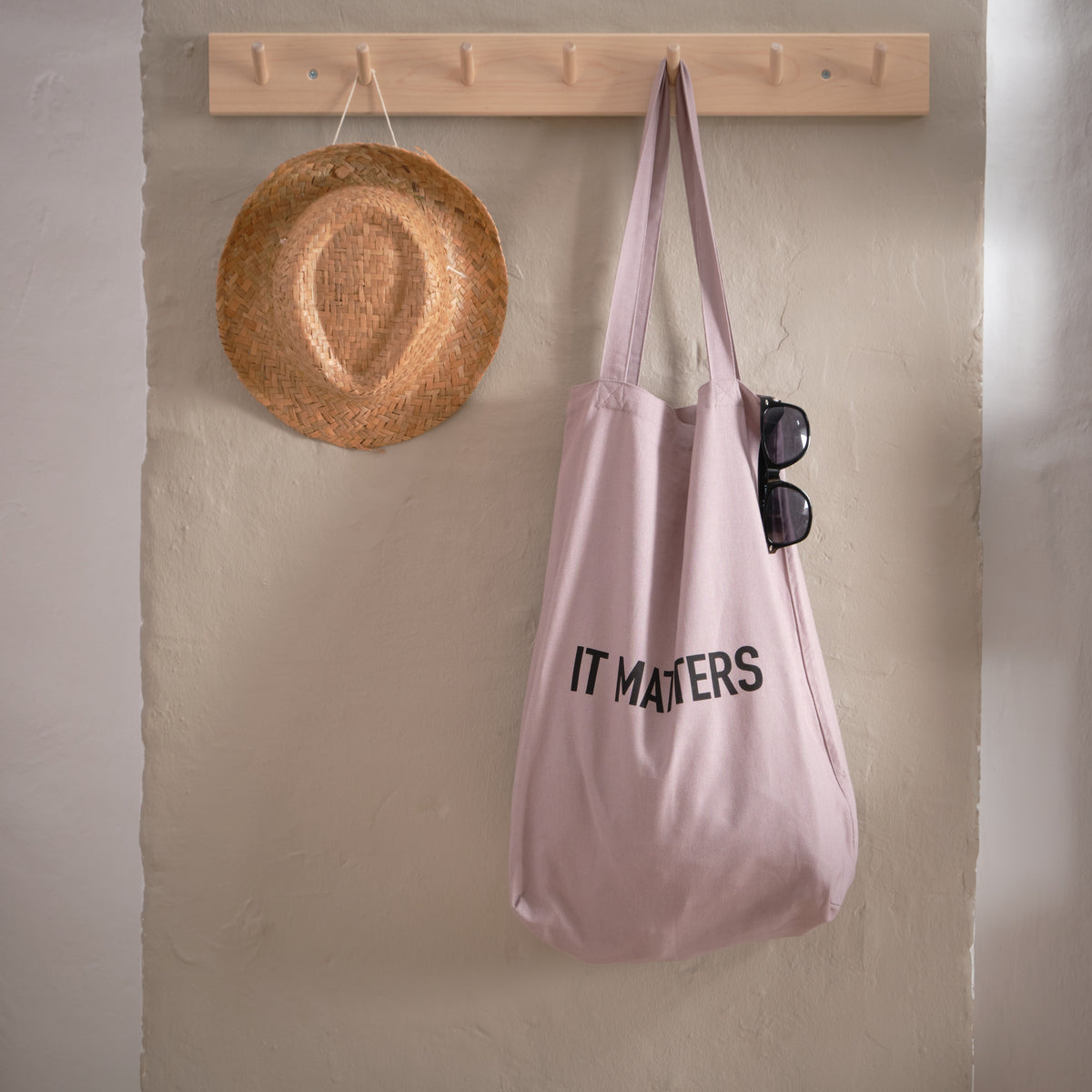 Bag with a message that matters! Dusty lavender light pink  grocery, hobby, office, school and handbag made in organic cotton. Danish. Scandinavian.
