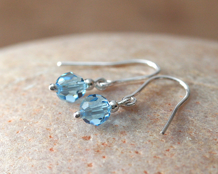 Swarovski Crystal Dangle Earrings in Sterling Silver • Aquamarine • March Birthstone