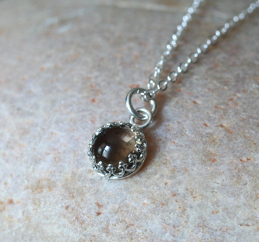 Smoky Quartz Crown Princess Pendant Necklace in sustainable Sterling Silver, November Birthstone, Handmade in New Jersey