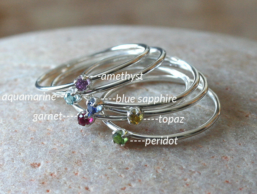 Clear Cubic Zirconia • Thin Faceted Stacking Ring in Sterling Silver • April Birthstone