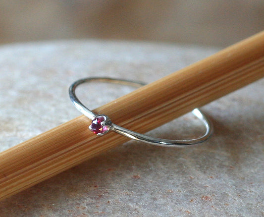 Garnet • Thin Faceted Birthstone Stacking Ring in Sterling Silver • January Birthstone