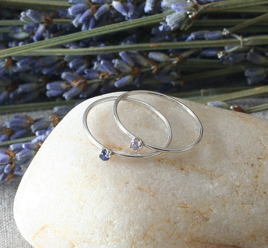 Thin Faceted Birthstone Stacking Ring in Sterling Silver • September Birthstone • Size 7