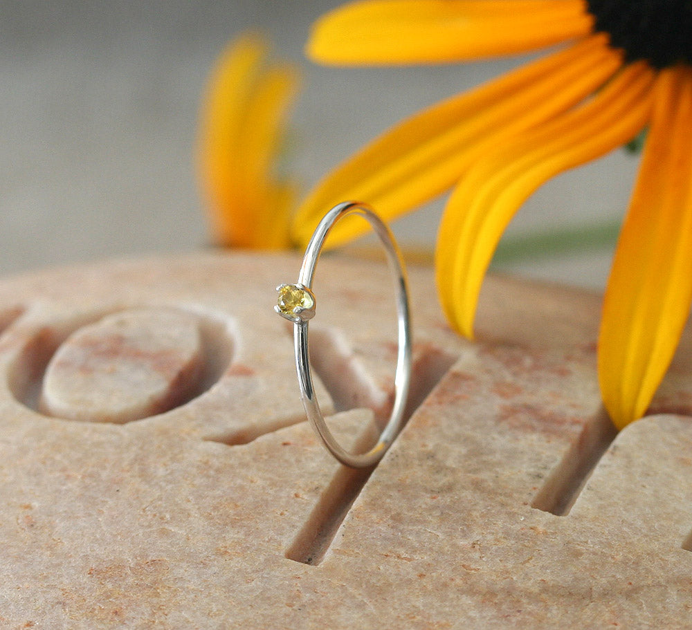 Yellow Topaz • Thin Faceted Stacking Ring in Sterling Silver • November Birthstone