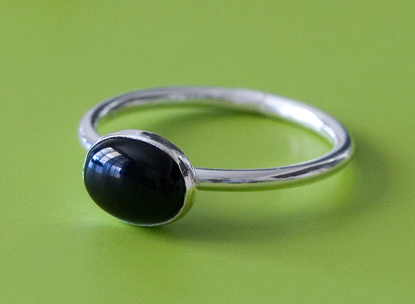 Black Onyx Oval Stacking Ring in Sustainable Sterling Silver Ring