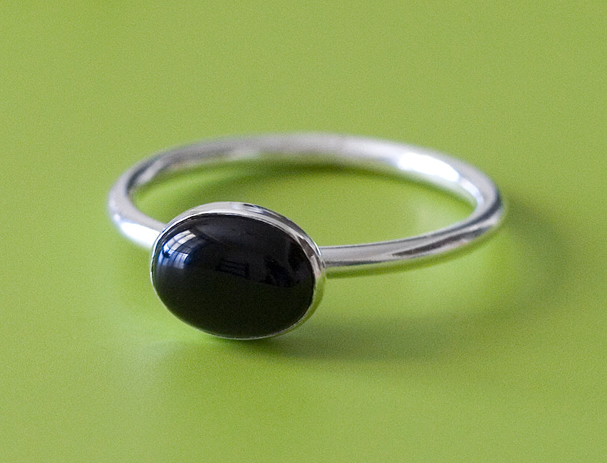 Black Onyx Oval Stacking Ring in Sustainable Sterling Silver Ring