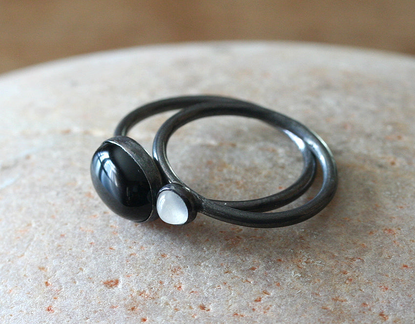 Oval Black Onyx Stacking Ring in Oxidized Sterling Silver • 8x10 mm