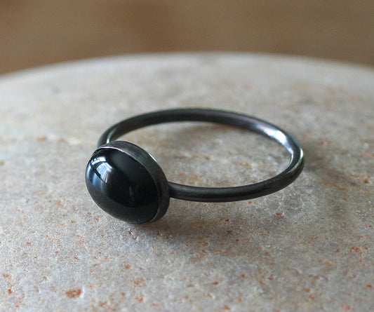 Oval Black Onyx Stacking Ring in Oxidized Sterling Silver • 8x10 mm