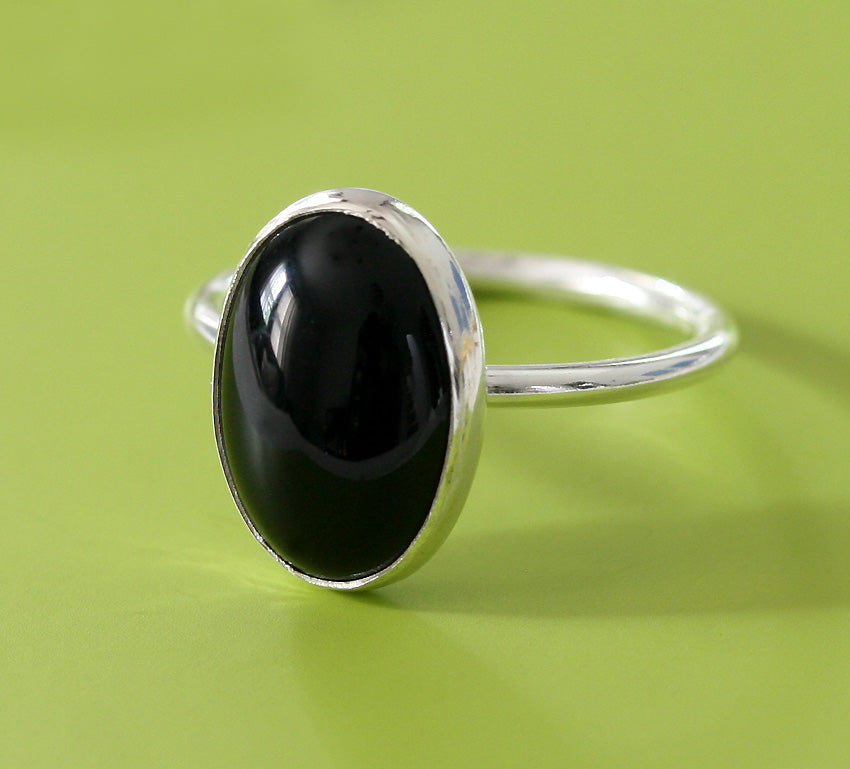 Classic oval black onyx ring to match black nails. Handmade in New Jersey with sustainable silver.