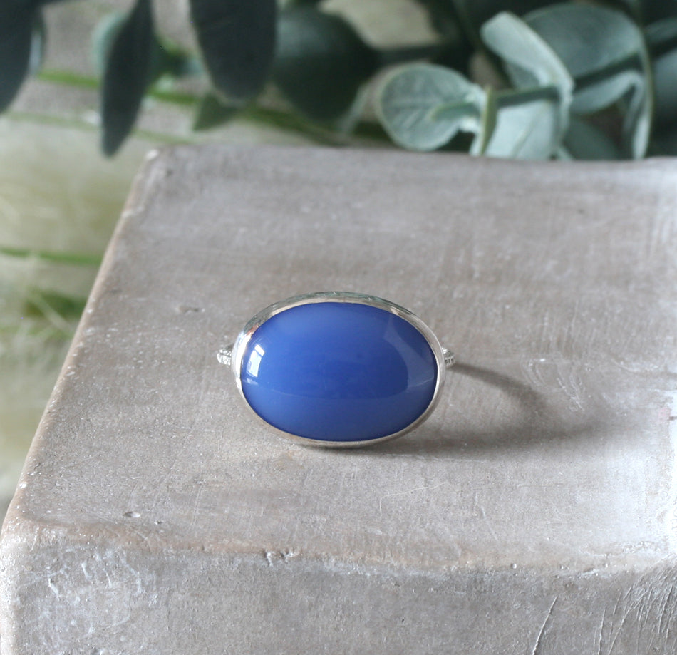 Dreamy Blue Onyx Ring with Faceted Band in Sterling Silver