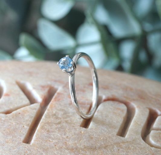 Blue Zircon Stacking Ring in Sterling Silver • December Birthstone • Size 6