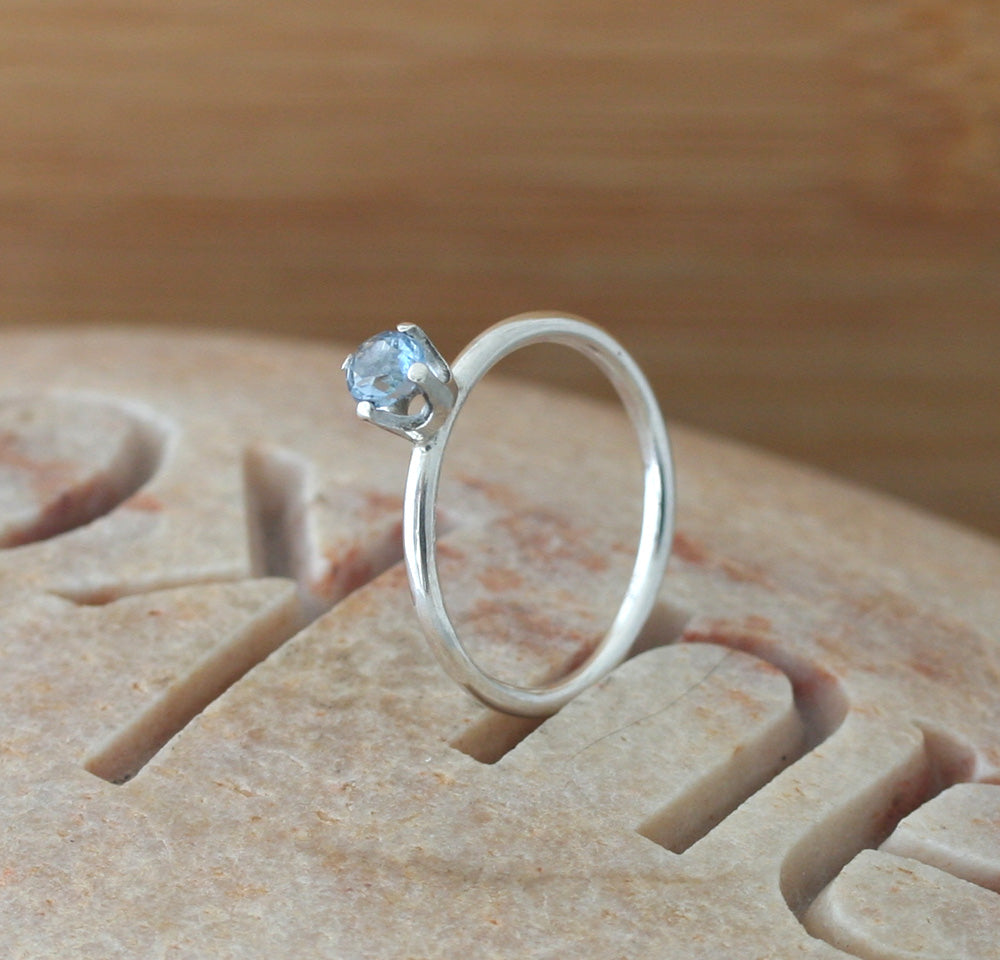 Blue Zircon Stacking Ring in Sterling Silver • December Birthstone • Size 6