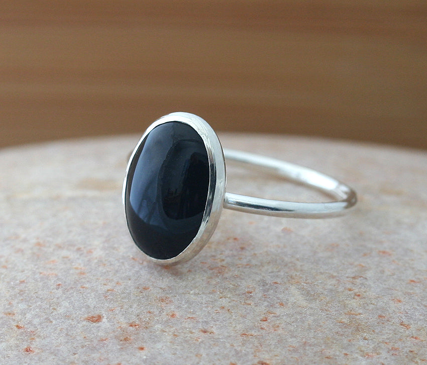 Classic oval black onyx ring to match black nails. Handmade in New Jersey with sustainable silver.
