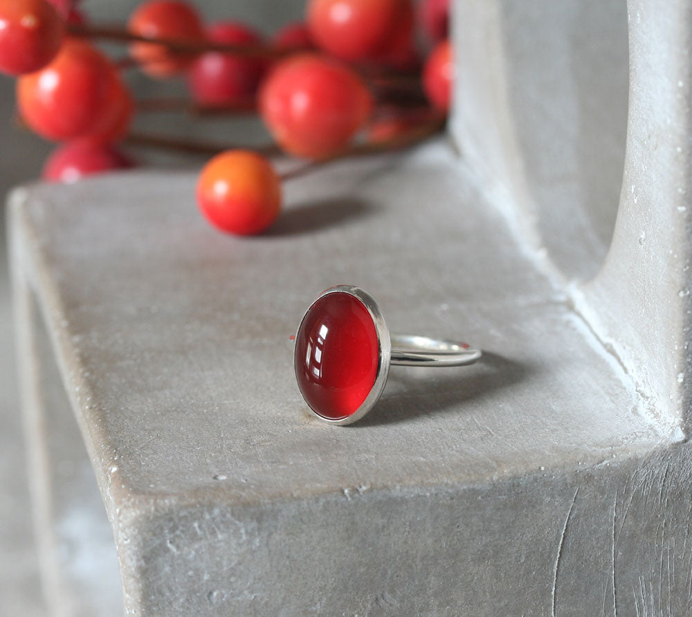 Oval classic carnelian ring handmade with sustainable silver in New Jersey.