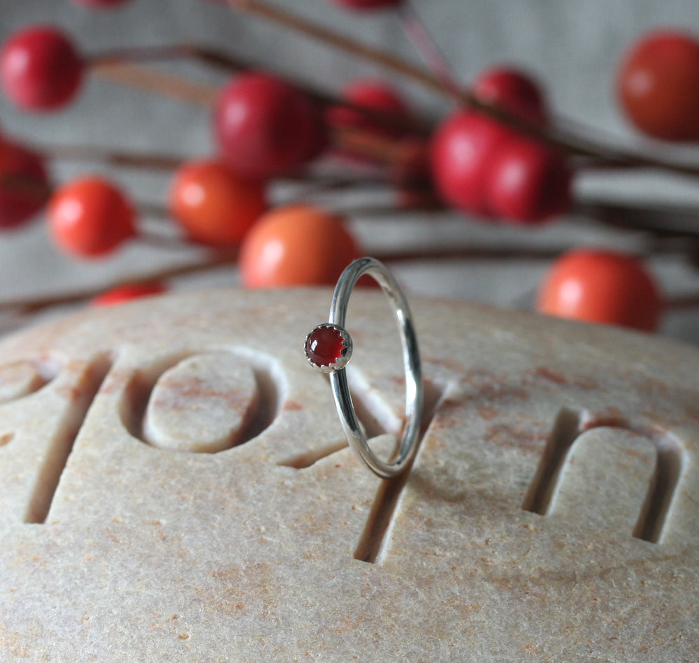 Carnelian Stacking Ring in Sterling Silver with Serrated Bezel