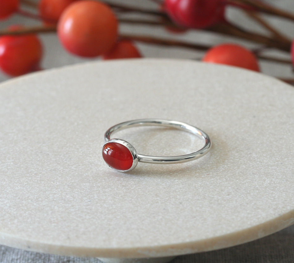 Classic carnelian stacking ring in sustainable sterling silver.