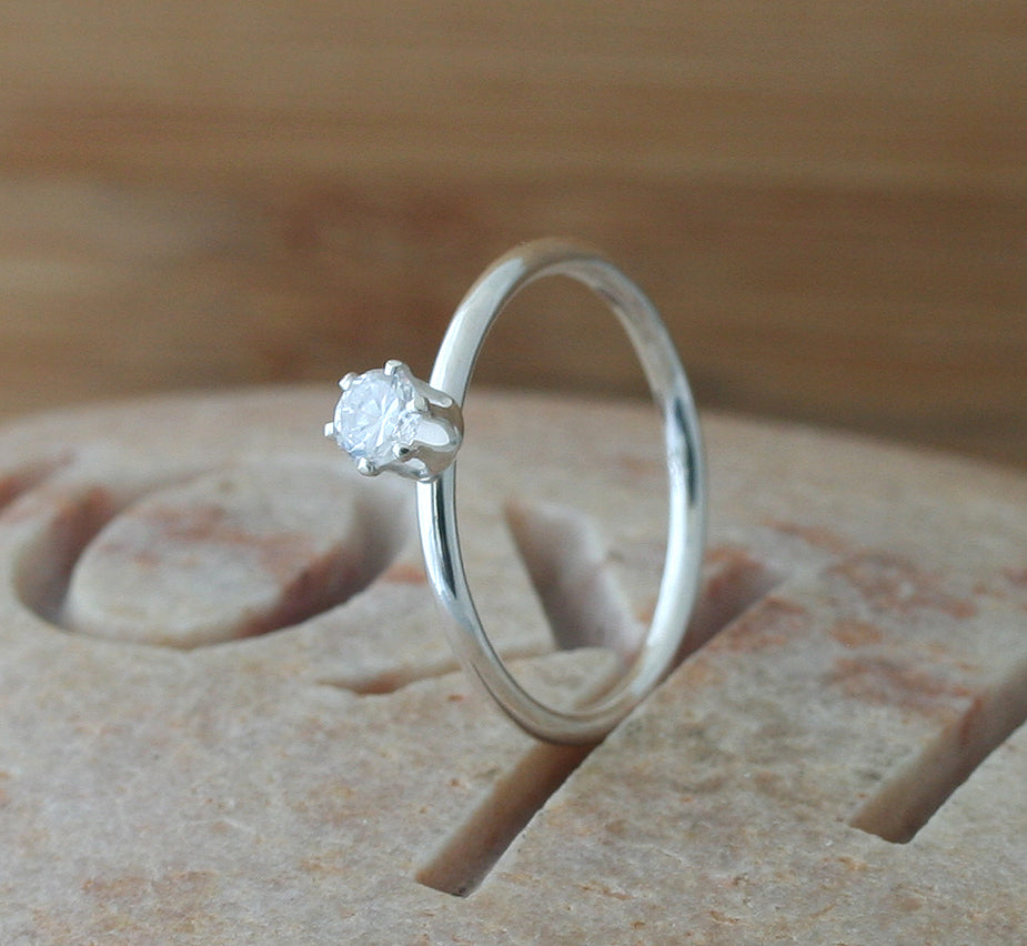 Cubic Zirconia Faceted Stacking Ring in Sterling Silver • April Birthstone