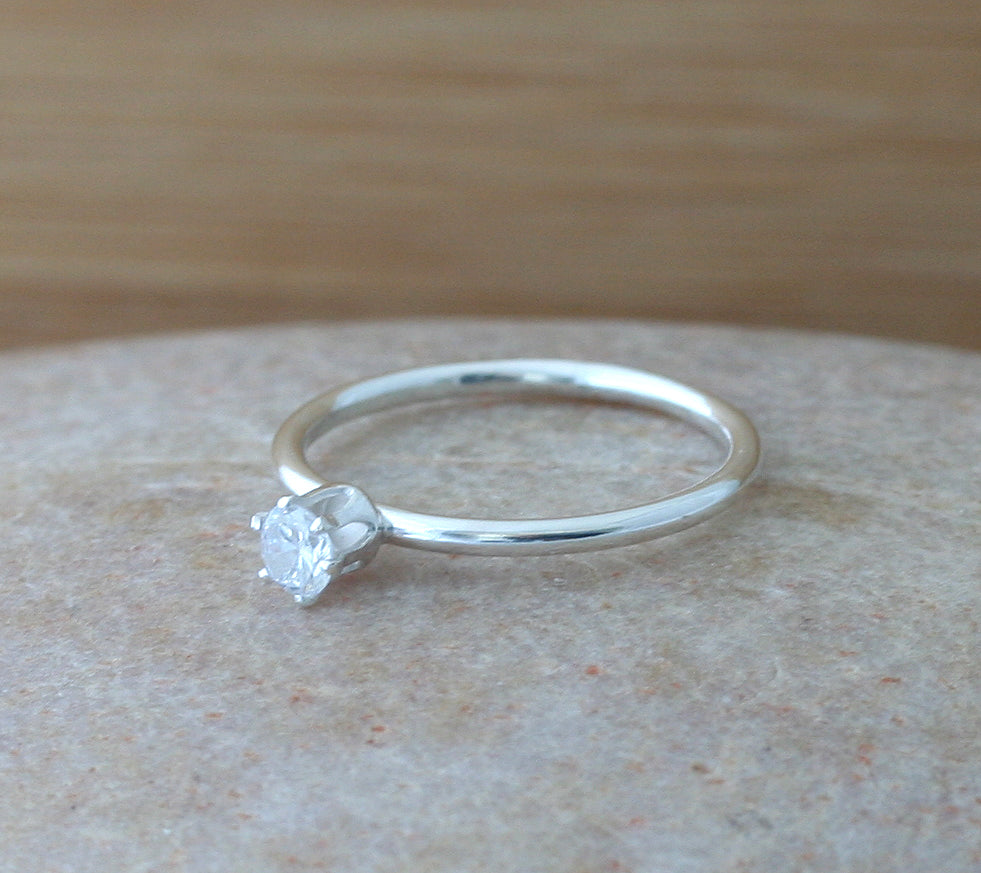 Cubic Zirconia Faceted Stacking Ring in Sterling Silver • April Birthstone