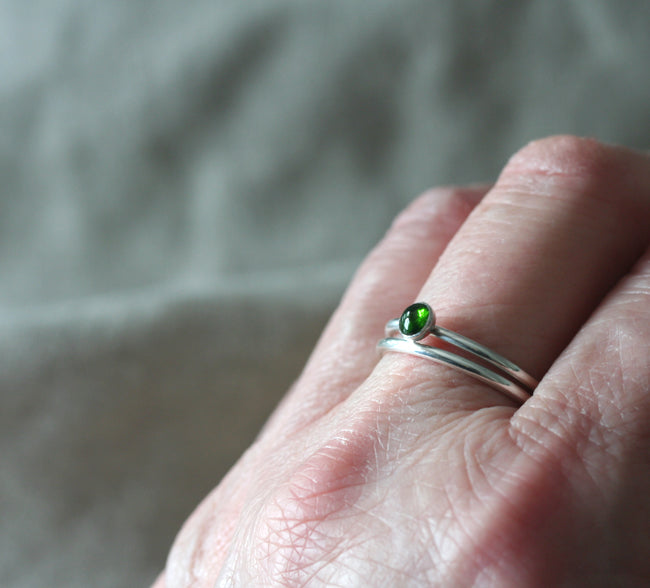 Green Diopside Stacking Ring in Sustainable Sterling Silver • May Birthstone