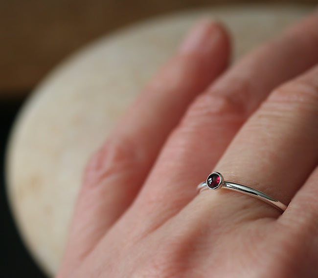 Garnet Stacking Ring in Sterling Silver • 3mm • January Birthstone