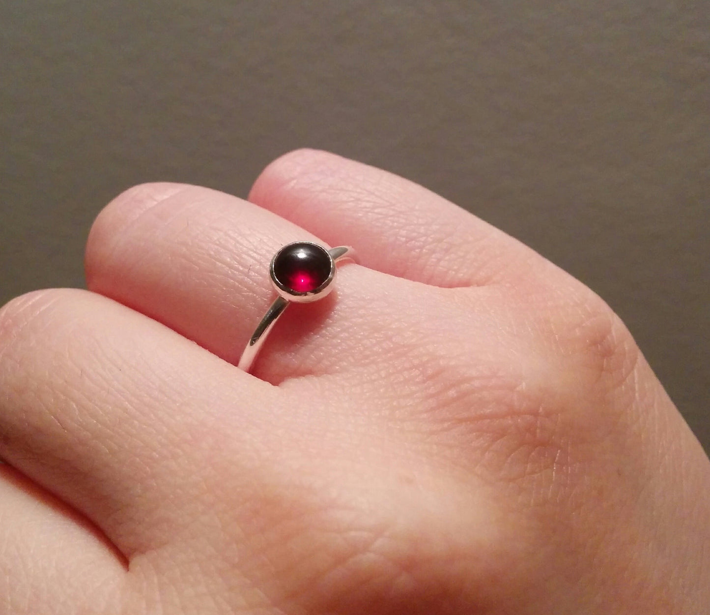 Round Garnet Stacking Ring in Sterling Silver • January Birthstone