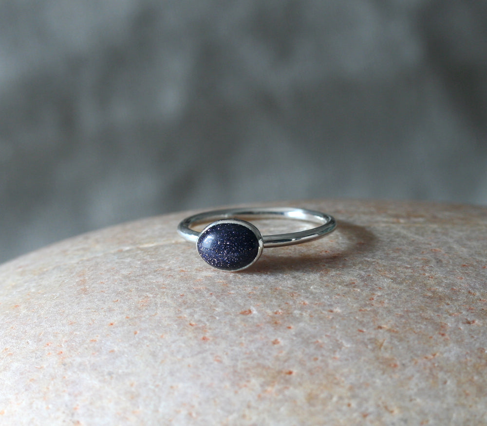Blue Goldstone Oval Stacking Ring in Sterling Silver