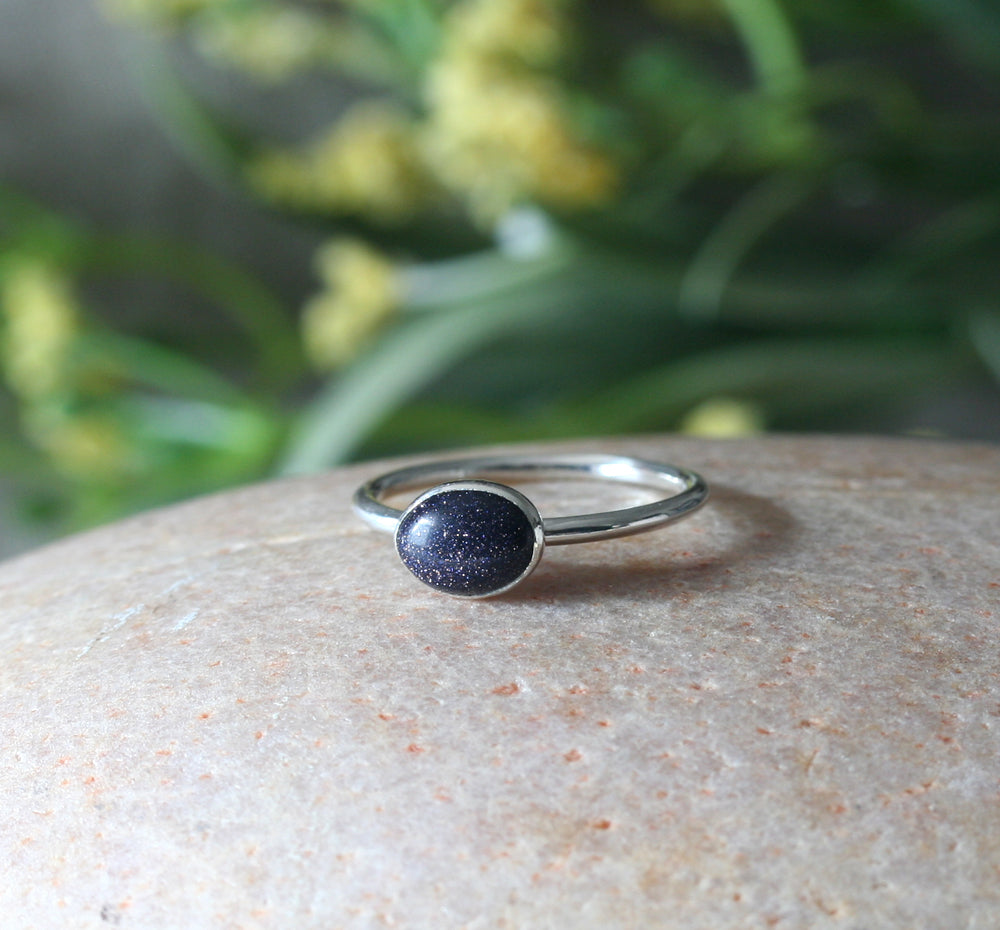 Blue Goldstone Oval Stacking Ring in Sterling Silver