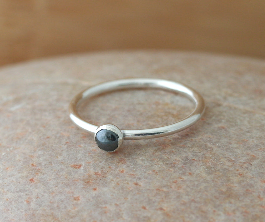 Hematite Stacking Ring in Sterling Silver • 4 mm