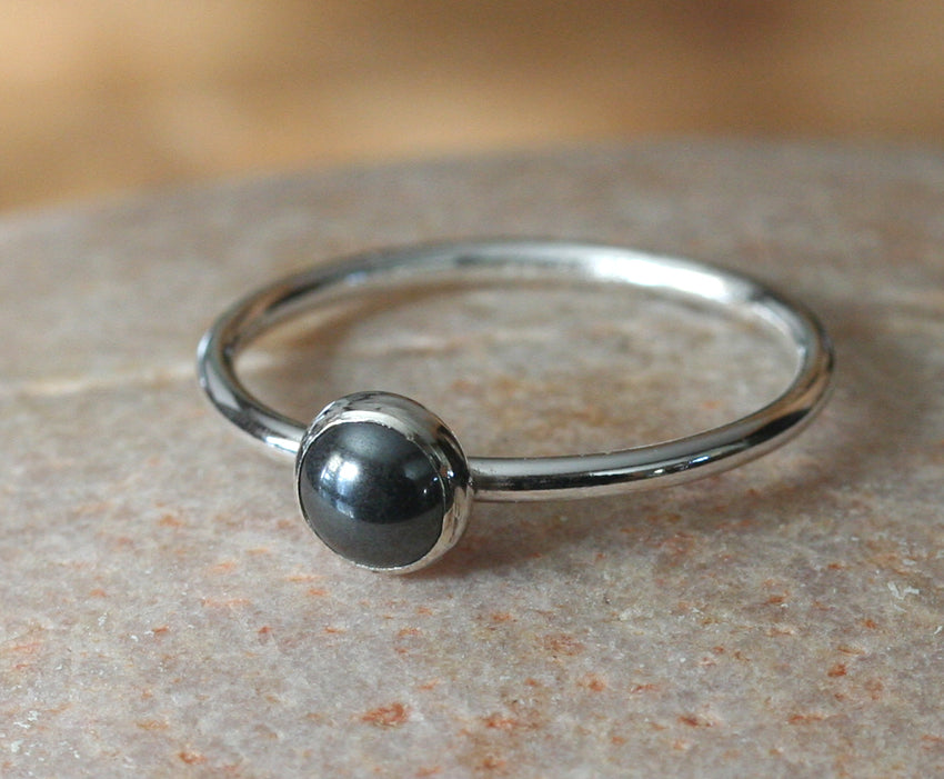 Hematite Stacking Ring in Sterling Silver • 6 mm