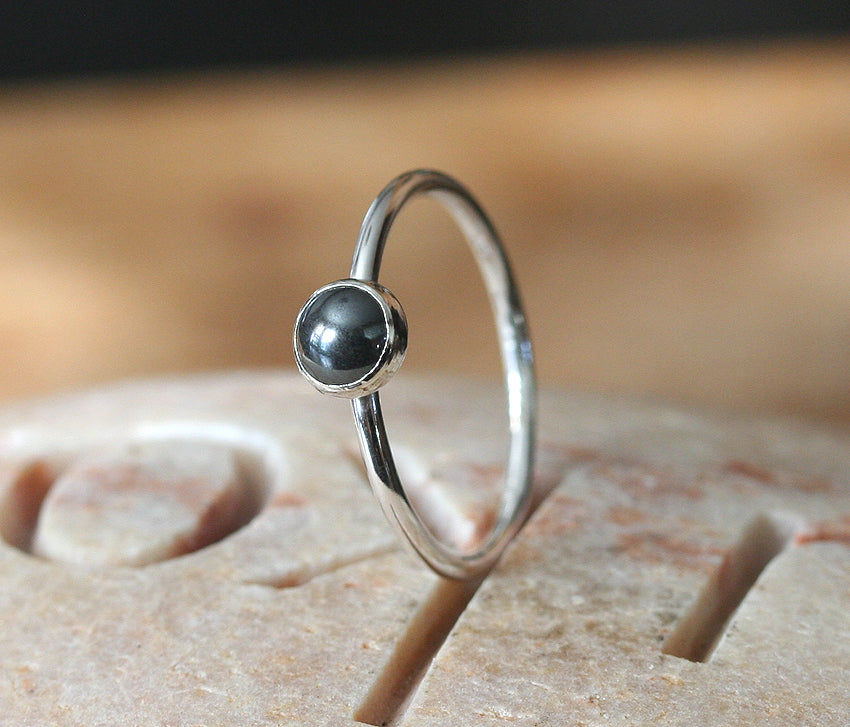 Hematite Stacking Ring in Sterling Silver • 6 mm