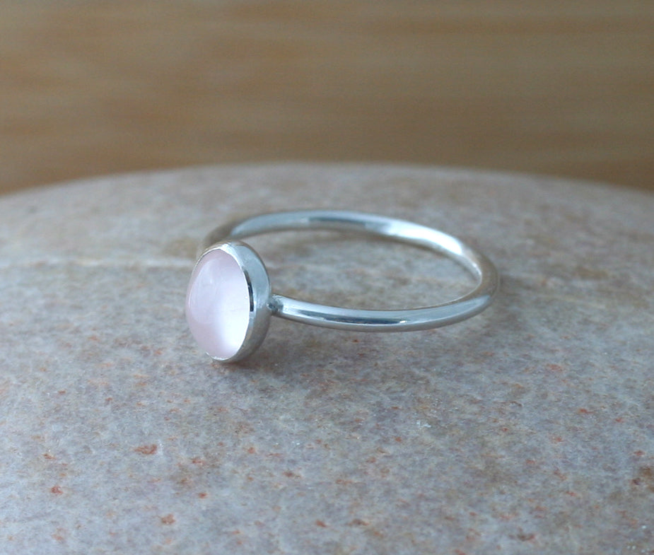 Rose Quartz Oval Stacking Ring in Sterling Silver • October Birthstone • Size 8 or 9