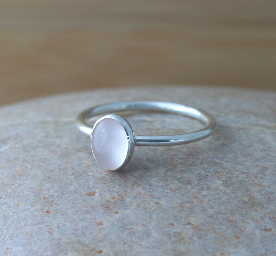 Rose Quartz Oval Stacking Ring in Sterling Silver • October Birthstone • Size 8 or 9
