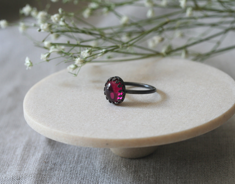 Oval Ruby Crown Ring Sterling Silver • 8 x10 mm • July Birthstone