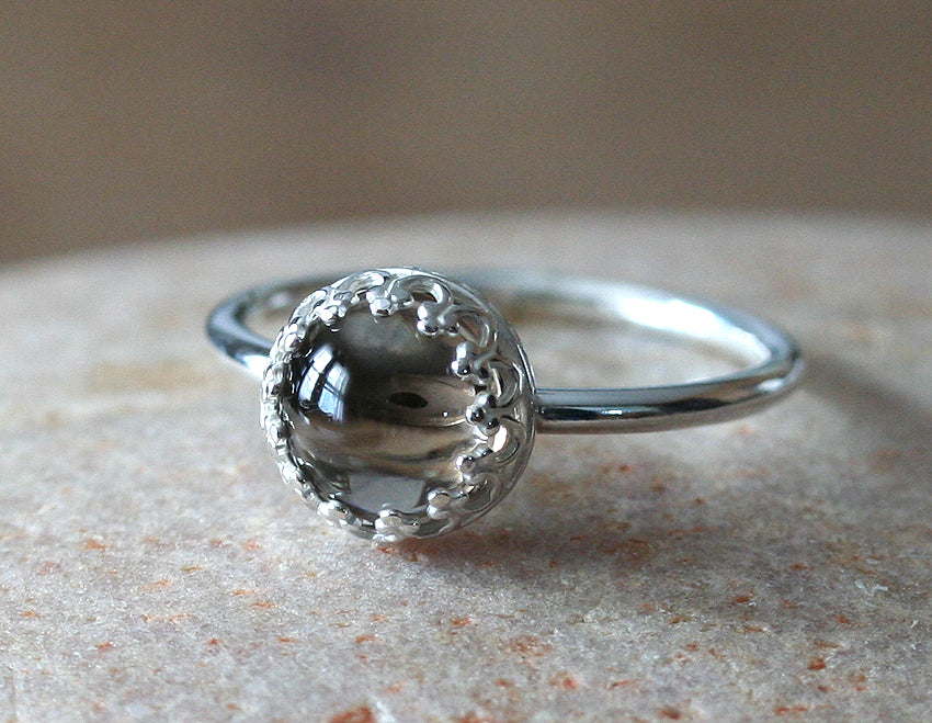 Smoky Quartz Crown Princess Stacking Ring in sustainable Sterling Silver, November Birthstone, Handmade in New Jersey