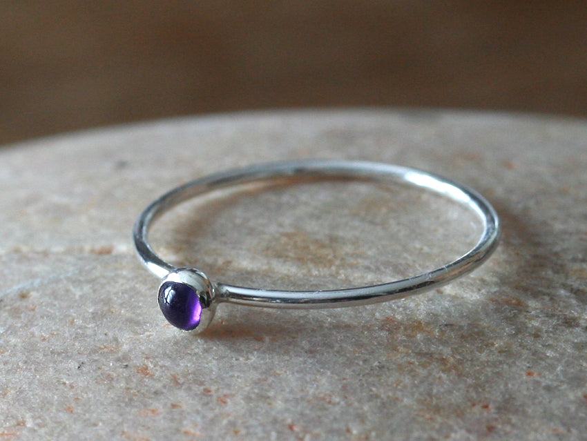 Amethyst Thin Stacking Ring in Sterling Silver • February Birthstone Handmade in New Jersey with Sustainable Silver