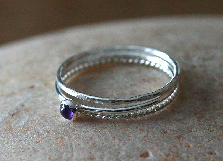 Amethyst Thin Stacking Ring in Sterling Silver • February Birthstone