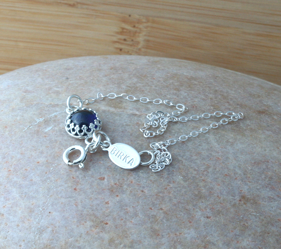 Ethical blue sapphire bracelet in sterling silver. Handmade in the US.