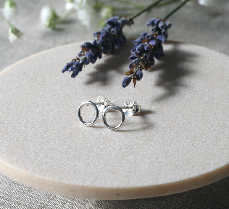 Tiny Silver Circle Stud Earrings in Sterling Silver