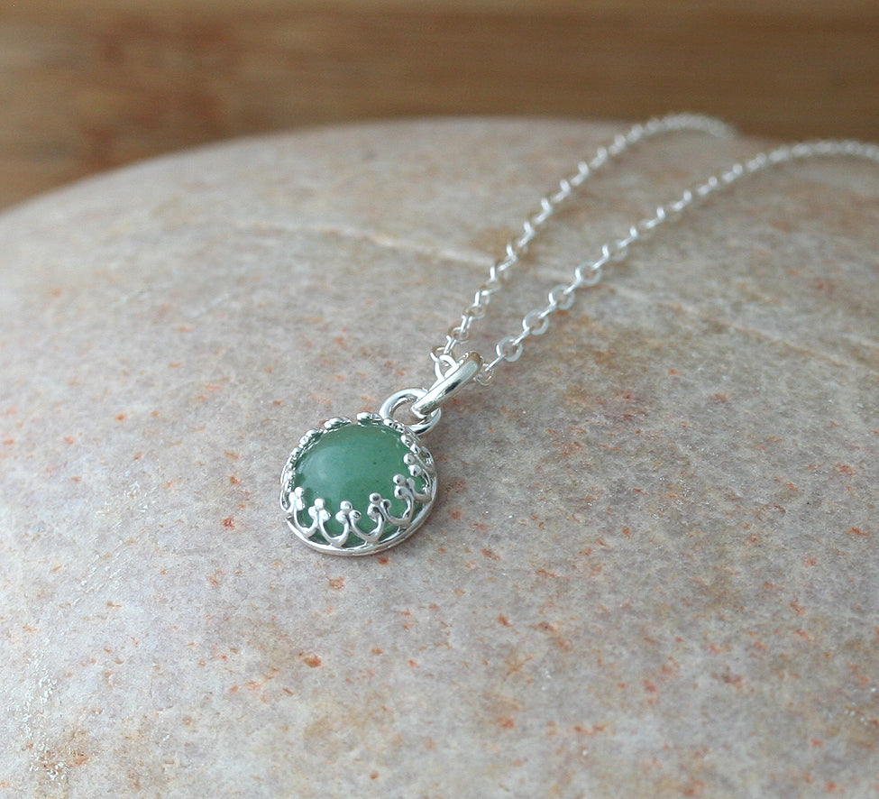 Aventurine necklace in sustainable sterling silver. Handmade in New Jersey, US.