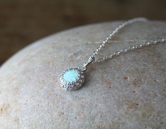 Simulated opal necklace in sustainable sterling silver. Ethical. Handmade in New Jersey, US.